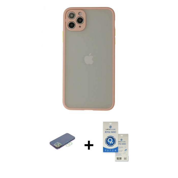 MARSİLYAN™- iPhone 12 Pro Max Kılıf Ahenk Çizgi Serisi - Şeffaf Royal Nano Ekran Koruyucu + Renkli Kamera Lens Koruma Cam - YL
