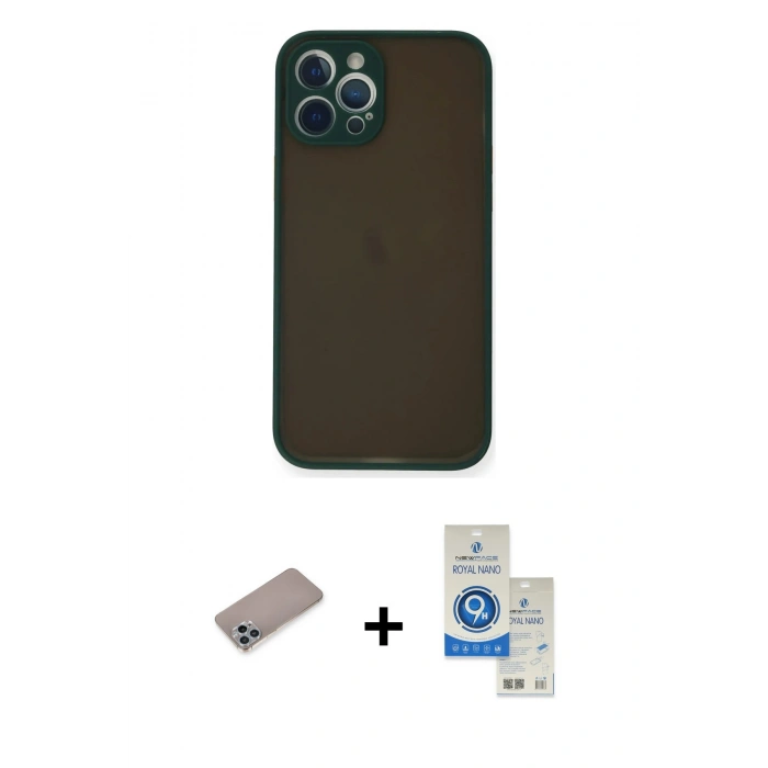 MARSİLYAN™- iPhone 12 Pro Max Kılıf Ahenk Çizgi Serisi - Şeffaf Royal Nano Ekran Koruyucu + Shine Kamera Lens Koruma Cam - SABE