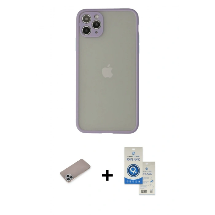 MARSİLYAN™- iPhone 12 Pro Max Kılıf Ahenk Çizgi Serisi - Şeffaf Royal Nano Ekran Koruyucu + Shine Kamera Lens Koruma Cam - SABE