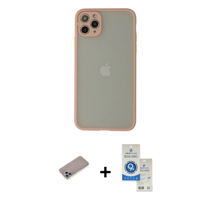 MARSİLYAN™- iPhone 12 Pro Max Kılıf Ahenk Çizgi Serisi - Şeffaf Royal Nano Ekran Koruyucu + Shine Kamera Lens Koruma Cam - SABE