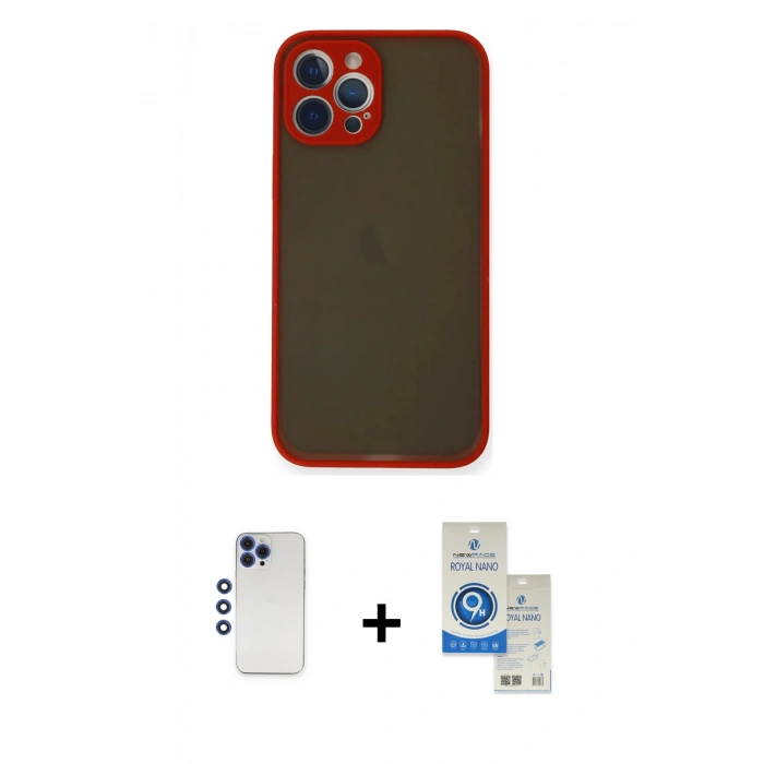 MARSİLYAN™- iPhone 12 Pro Max Kılıf Ahenk Çizgi Serisi - Şeffaf Royal Nano Ekran Koruyucu + Shine Kamera Lens - LT