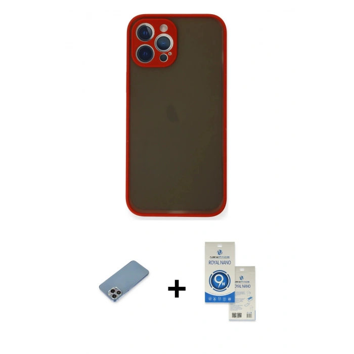 MARSİLYAN™- iPhone 12 Pro Max Kılıf Ahenk Çizgi Serisi - Şeffaf Royal Nano Ekran Koruyucu + Shine Kamera Lens Koruma Cam - GI