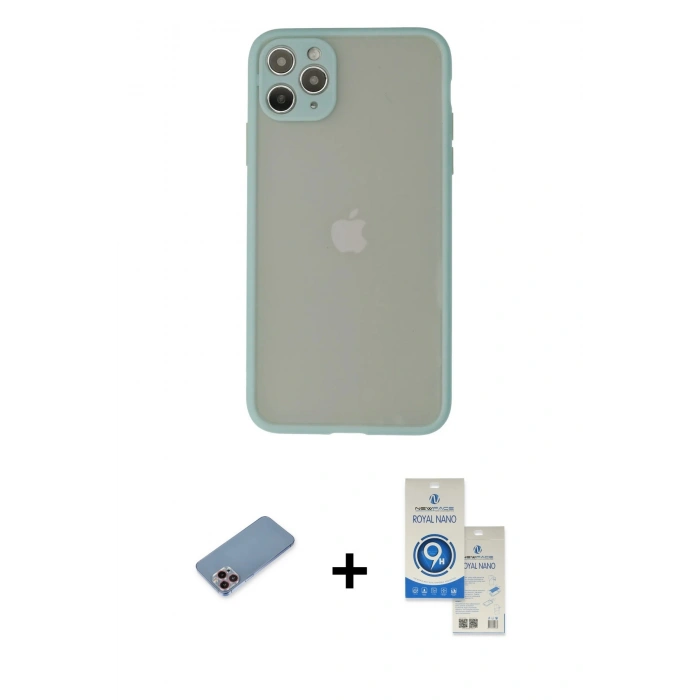 MARSİLYAN™- iPhone 12 Pro Max Kılıf Ahenk Çizgi Serisi - Şeffaf Royal Nano Ekran Koruyucu + Shine Kamera Lens Koruma Cam - PE