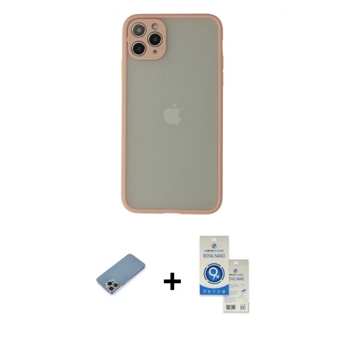 MARSİLYAN™- iPhone 12 Pro Max Kılıf Ahenk Çizgi Serisi - Şeffaf Royal Nano Ekran Koruyucu + Shine Kamera Lens Koruma Cam - GI