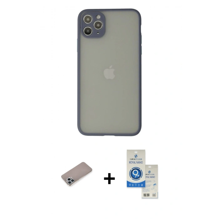 MARSİLYAN™- iPhone 12 Pro Max Kılıf Ahenk Çizgi Serisi - Şeffaf Royal Nano Ekran Koruyucu + Shine Kamera Lens Koruma Cam - SABE