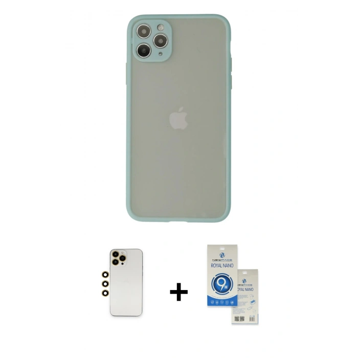 MARSİLYAN™- iPhone 12 Pro Max Kılıf Ahenk Çizgi Serisi - Şeffaf Royal Nano Ekran Koruyucu + Shine Kamera Lens - GD