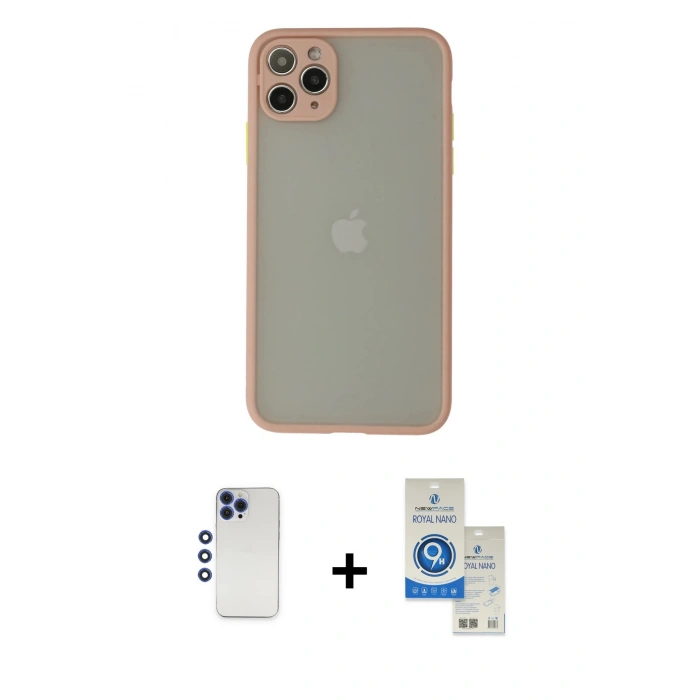 MARSİLYAN™- iPhone 12 Pro Max Kılıf Ahenk Çizgi Serisi - Şeffaf Royal Nano Ekran Koruyucu + Shine Kamera Lens - LT