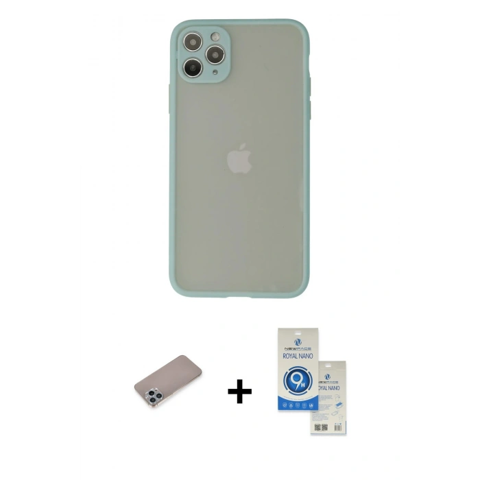 MARSİLYAN™- iPhone 12 Pro Max Kılıf Ahenk Çizgi Serisi - Şeffaf Royal Nano Ekran Koruyucu + Shine Kamera Lens Koruma Cam - SABE
