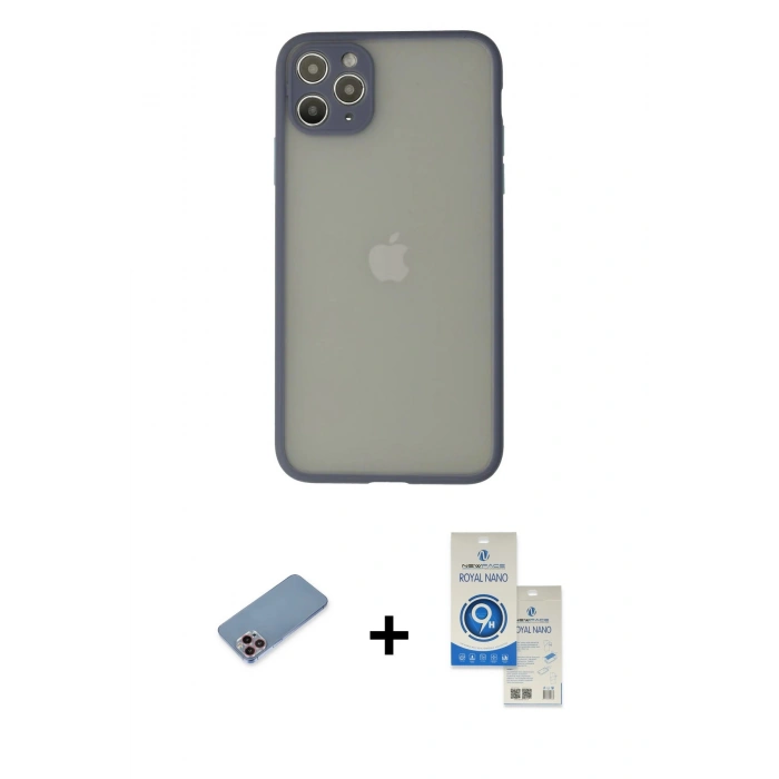 MARSİLYAN™- iPhone 12 Pro Max Kılıf Ahenk Çizgi Serisi - Şeffaf Royal Nano Ekran Koruyucu + Shine Kamera Lens Koruma Cam - PE