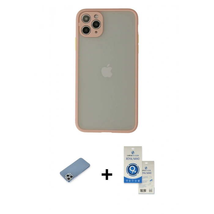 MARSİLYAN™- iPhone 12 Pro Max Kılıf Ahenk Çizgi Serisi - Şeffaf Royal Nano Ekran Koruyucu + Shine Kamera Lens Koruma Cam - GS