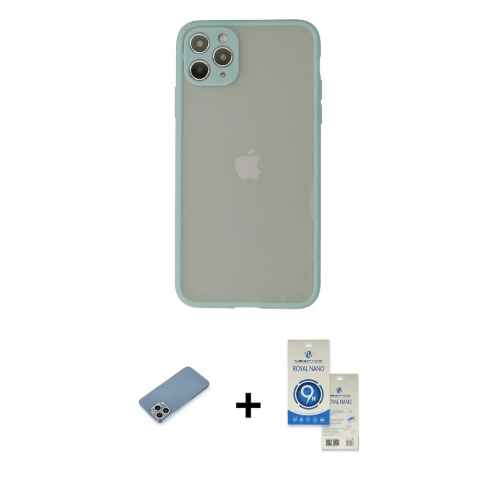 MARSİLYAN™- iPhone 12 Pro Max Kılıf Ahenk Çizgi Serisi - Şeffaf Royal Nano Ekran Koruyucu + Shine Kamera Lens Koruma Cam - GS