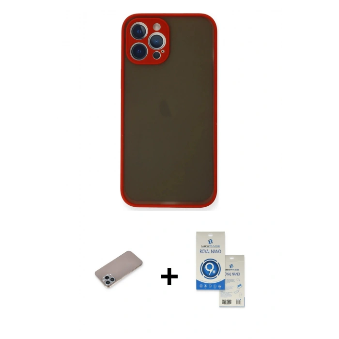 MARSİLYAN™- iPhone 12 Pro Max Kılıf Ahenk Çizgi Serisi - Şeffaf Royal Nano Ekran Koruyucu + Shine Kamera Lens Koruma Cam - SABE