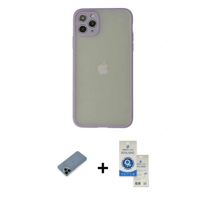 MARSİLYAN™- iPhone 12 Pro Max Kılıf Ahenk Çizgi Serisi - Şeffaf Royal Nano Ekran Koruyucu + Shine Kamera Lens Koruma Cam - SH