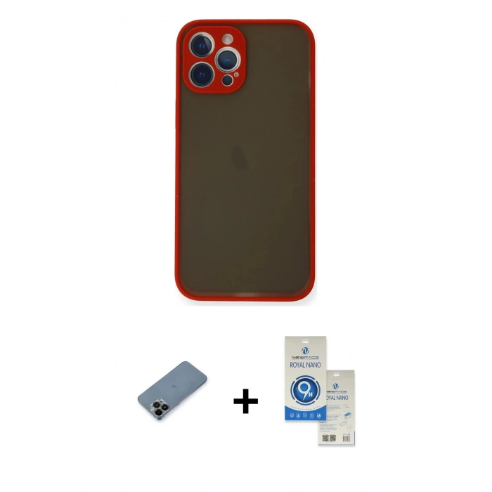 MARSİLYAN™- iPhone 12 Pro Max Kılıf Ahenk Çizgi Serisi - Şeffaf Royal Nano Ekran Koruyucu + Shine Kamera Lens Koruma Cam - SH
