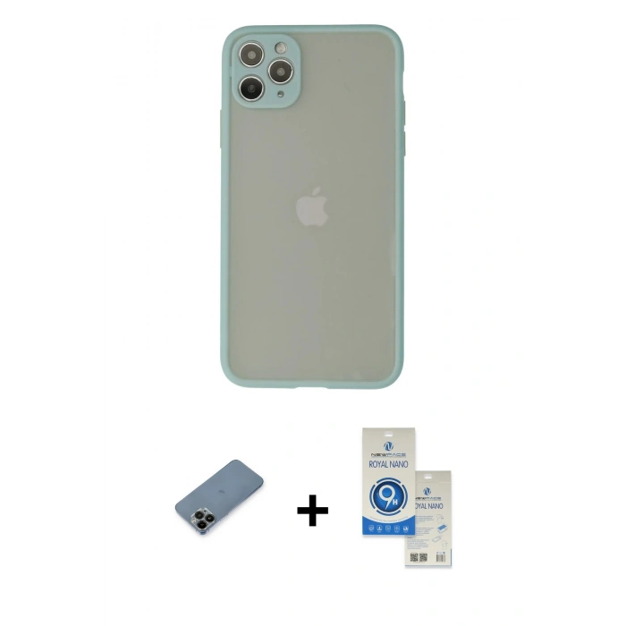 MARSİLYAN™- iPhone 12 Pro Max Kılıf Ahenk Çizgi Serisi - Şeffaf Royal Nano Ekran Koruyucu + Shine Kamera Lens Koruma Cam - SH