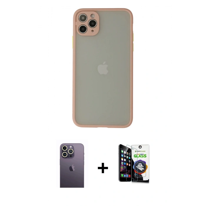 MARSİLYAN™- iPhone 12 Pro Max Kılıf Ahenk Çizgi Serisi - Şeffaf Temperli Cam Ekran Koruyucu + Neon Fosforlu Kamera Lens - BZ
