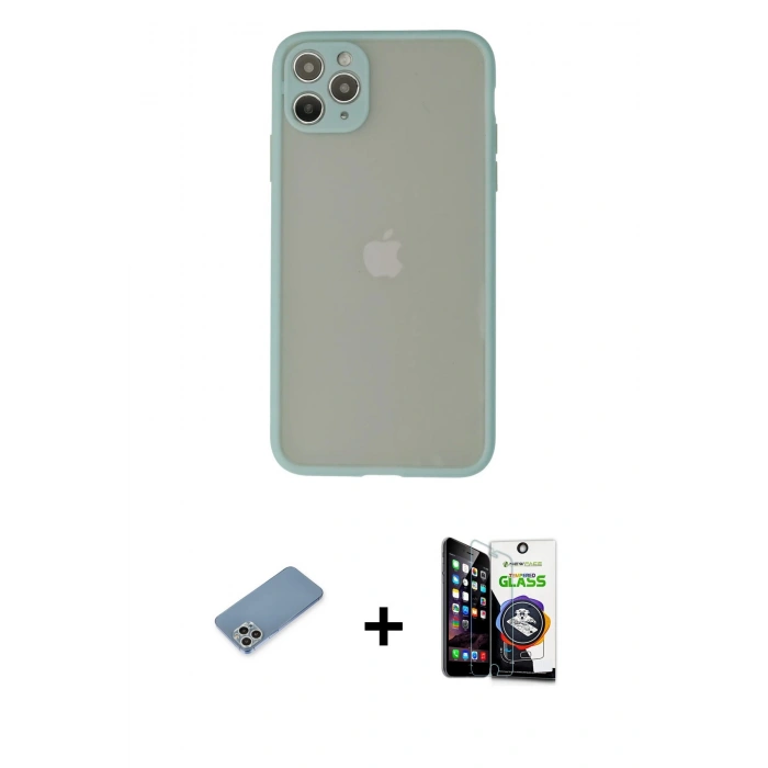 MARSİLYAN™- iPhone 12 Pro Max Kılıf Ahenk Çizgi Serisi - Şeffaf Temperli Cam Ekran Koruyucu + Shine Kamera Lens Koruma Cam - GS