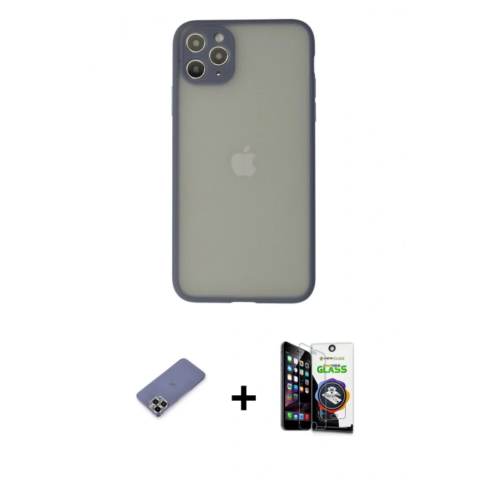 MARSİLYAN™- iPhone 12 Pro Max Kılıf Ahenk Çizgi Serisi - Şeffaf Temperli Cam Ekran Koruyucu + Metal Kamera Lens Koruma Cam - GD