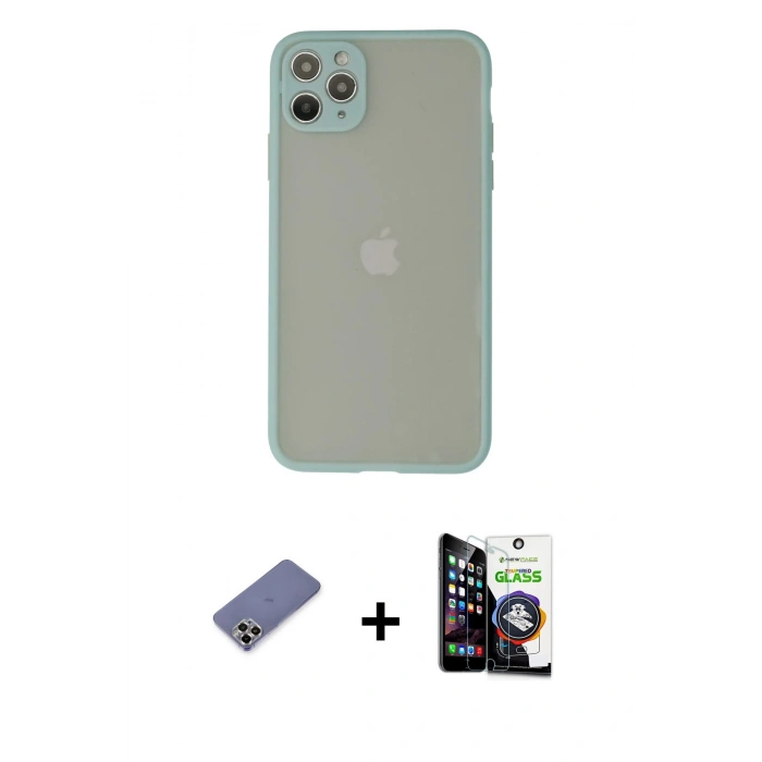 MARSİLYAN™- iPhone 12 Pro Max Kılıf Ahenk Çizgi Serisi - Şeffaf Temperli Cam Ekran Koruyucu + Metal Kamera Lens Koruma Cam - GD
