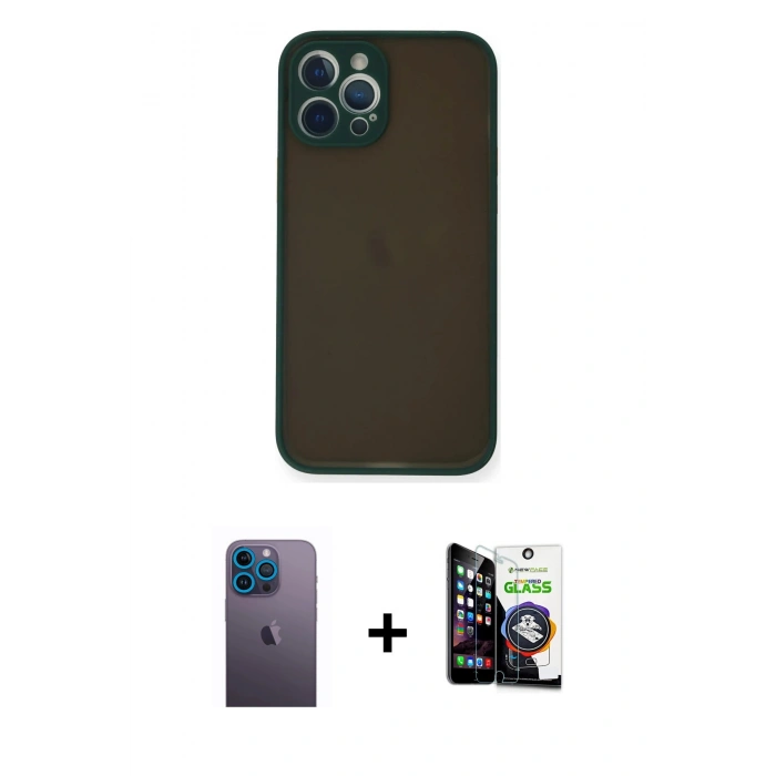 MARSİLYAN™- iPhone 12 Pro Max Kılıf Ahenk Çizgi Serisi - Şeffaf Temperli Cam Ekran Koruyucu + Neon Fosforlu Kamera Lens - MI