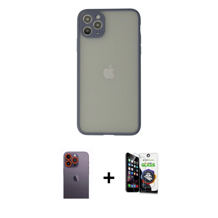 MARSİLYAN™- iPhone 12 Pro Max Kılıf Ahenk Çizgi Serisi - Şeffaf Temperli Cam Ekran Koruyucu + Neon Fosforlu Kamera Lens - TU