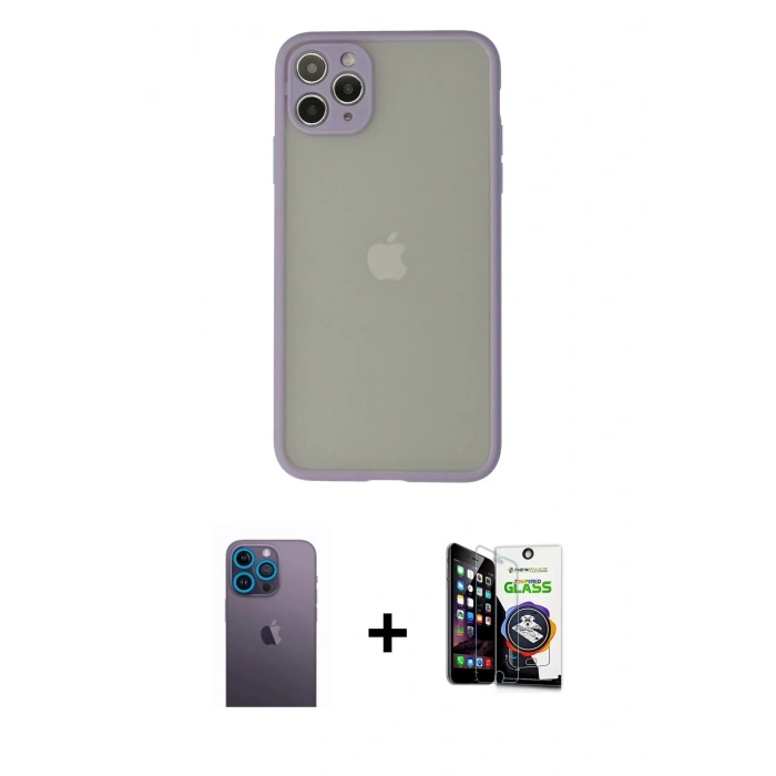 MARSİLYAN™- iPhone 12 Pro Max Kılıf Ahenk Çizgi Serisi - Şeffaf Temperli Cam Ekran Koruyucu + Neon Fosforlu Kamera Lens - MI