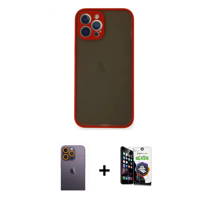 MARSİLYAN™- iPhone 12 Pro Max Kılıf Ahenk Çizgi Serisi - Şeffaf Temperli Cam Ekran Koruyucu + Neon Fosforlu Kamera Lens - SI