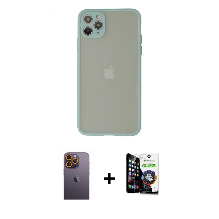 MARSİLYAN™- iPhone 12 Pro Max Kılıf Ahenk Çizgi Serisi - Şeffaf Temperli Cam Ekran Koruyucu + Neon Fosforlu Kamera Lens - SI