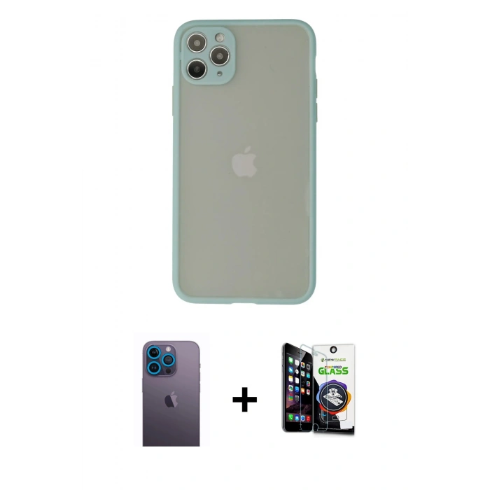 MARSİLYAN™- iPhone 12 Pro Max Kılıf Ahenk Çizgi Serisi - Şeffaf Temperli Cam Ekran Koruyucu + Neon Fosforlu Kamera Lens - MI