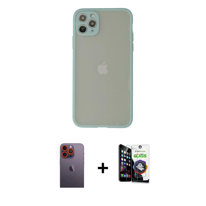 MARSİLYAN™- iPhone 12 Pro Max Kılıf Ahenk Çizgi Serisi - Şeffaf Temperli Cam Ekran Koruyucu + Neon Fosforlu Kamera Lens - TU