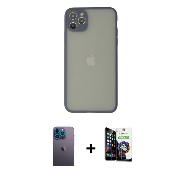 MARSİLYAN™- iPhone 12 Pro Max Kılıf Ahenk Çizgi Serisi - Şeffaf Temperli Cam Ekran Koruyucu + Neon Fosforlu Kamera Lens - MI