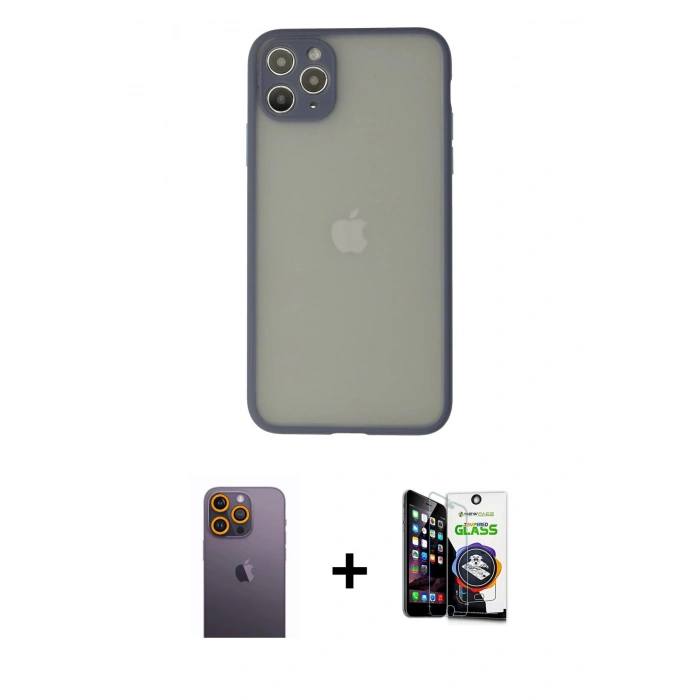 MARSİLYAN™- iPhone 12 Pro Max Kılıf Ahenk Çizgi Serisi - Şeffaf Temperli Cam Ekran Koruyucu + Neon Fosforlu Kamera Lens - SI