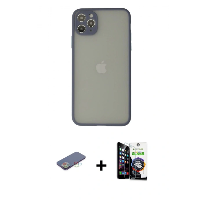 MARSİLYAN™- iPhone 12 Pro Max Kılıf Ahenk Çizgi Serisi - Şeffaf Temperli Cam Ekran Koruyucu + Renkli Kamera Lens Koruma Cam - MI