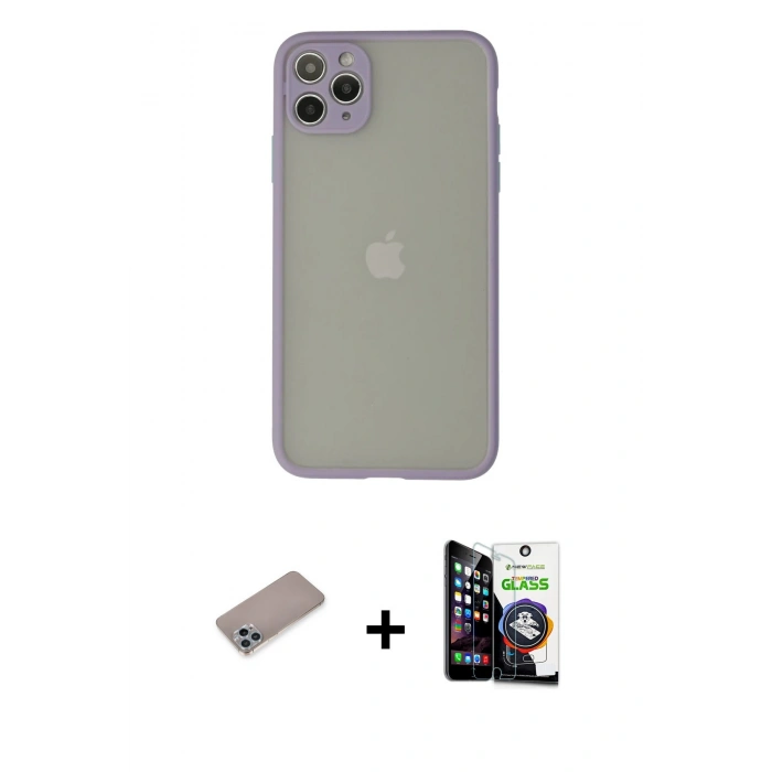 MARSİLYAN™- iPhone 12 Pro Max Kılıf Ahenk Çizgi Serisi - Şeffaf Temperli Cam Ekran Koruyucu + Shine Kamera Lens Koruma Cam - SABE