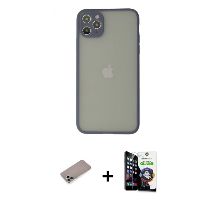 MARSİLYAN™- iPhone 12 Pro Max Kılıf Ahenk Çizgi Serisi - Şeffaf Temperli Cam Ekran Koruyucu + Shine Kamera Lens Koruma Cam - SABE