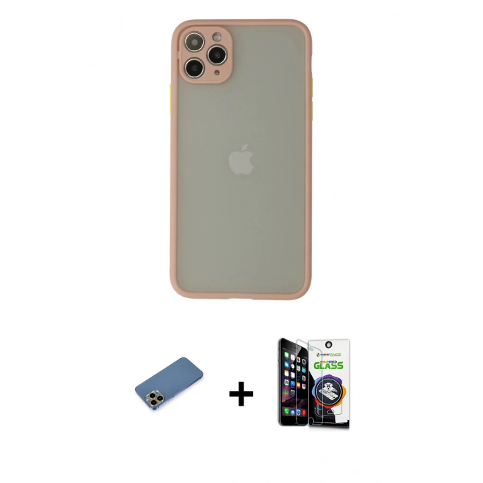 MARSİLYAN™- iPhone 12 Pro Max Kılıf Ahenk Çizgi Serisi - Şeffaf Temperli Cam Ekran Koruyucu + Shine Kamera Lens Koruma Cam - GD