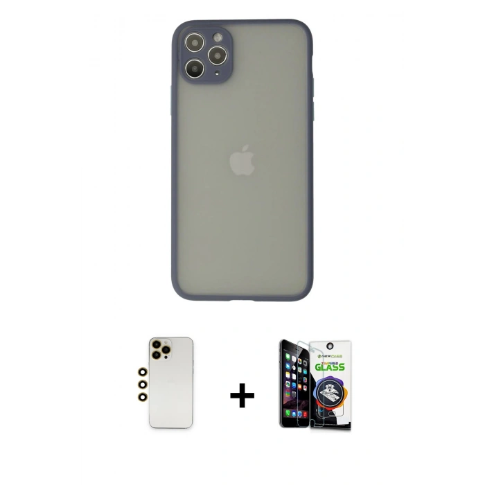 MARSİLYAN™- iPhone 12 Pro Max Kılıf Ahenk Çizgi Serisi - Şeffaf Temperli Cam Ekran Koruyucu + Shine Kamera Lens - GD