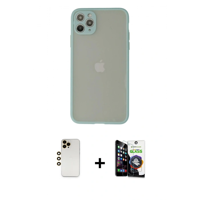 MARSİLYAN™- iPhone 12 Pro Max Kılıf Ahenk Çizgi Serisi - Şeffaf Temperli Cam Ekran Koruyucu + Shine Kamera Lens - GD