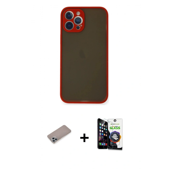 MARSİLYAN™- iPhone 12 Pro Max Kılıf Ahenk Çizgi Serisi - Şeffaf Temperli Cam Ekran Koruyucu + Shine Kamera Lens Koruma Cam - SABE