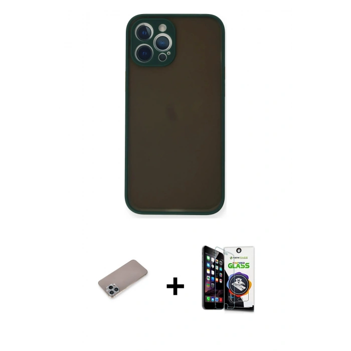MARSİLYAN™- iPhone 12 Pro Max Kılıf Ahenk Çizgi Serisi - Şeffaf Temperli Cam Ekran Koruyucu + Shine Kamera Lens Koruma Cam - SABE