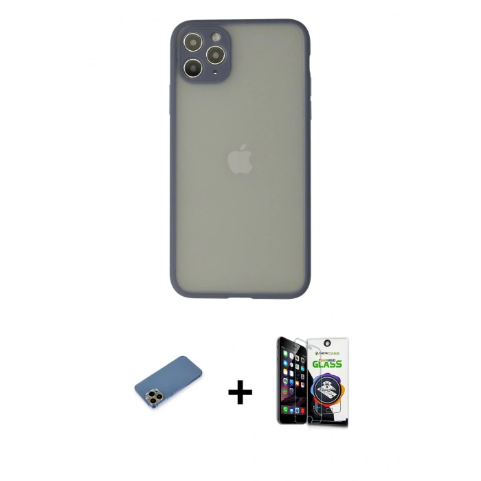 MARSİLYAN™- iPhone 12 Pro Max Kılıf Ahenk Çizgi Serisi - Şeffaf Temperli Cam Ekran Koruyucu + Shine Kamera Lens Koruma Cam - GD