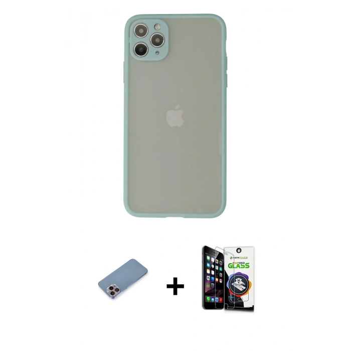 MARSİLYAN™- iPhone 12 Pro Max Kılıf Ahenk Çizgi Serisi - Şeffaf Temperli Cam Ekran Koruyucu + Shine Kamera Lens Koruma Cam - PE