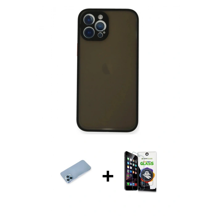 MARSİLYAN™- iPhone 12 Pro Max Kılıf Ahenk Çizgi Serisi - Şeffaf Temperli Cam Ekran Koruyucu + Shine Kamera Lens Koruma Cam - MI