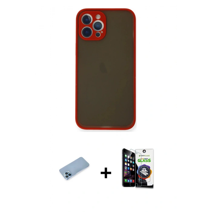 MARSİLYAN™- iPhone 12 Pro Max Kılıf Ahenk Çizgi Serisi - Şeffaf Temperli Cam Ekran Koruyucu + Shine Kamera Lens Koruma Cam - MI