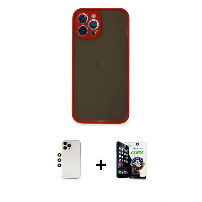 MARSİLYAN™- iPhone 12 Pro Max Kılıf Ahenk Çizgi Serisi - Şeffaf Temperli Cam Ekran Koruyucu + Shine Kamera Lens - GD