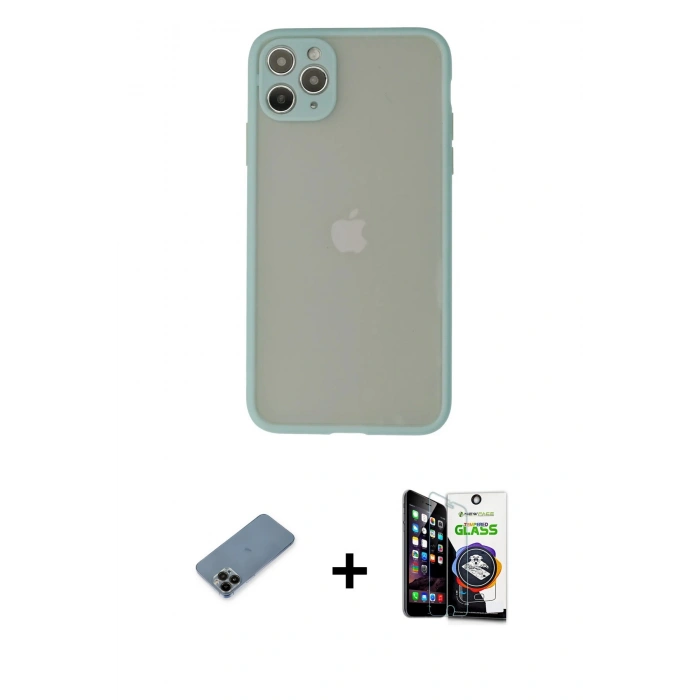 MARSİLYAN™- iPhone 12 Pro Max Kılıf Ahenk Çizgi Serisi - Şeffaf Temperli Cam Ekran Koruyucu + Shine Kamera Lens Koruma Cam - SH