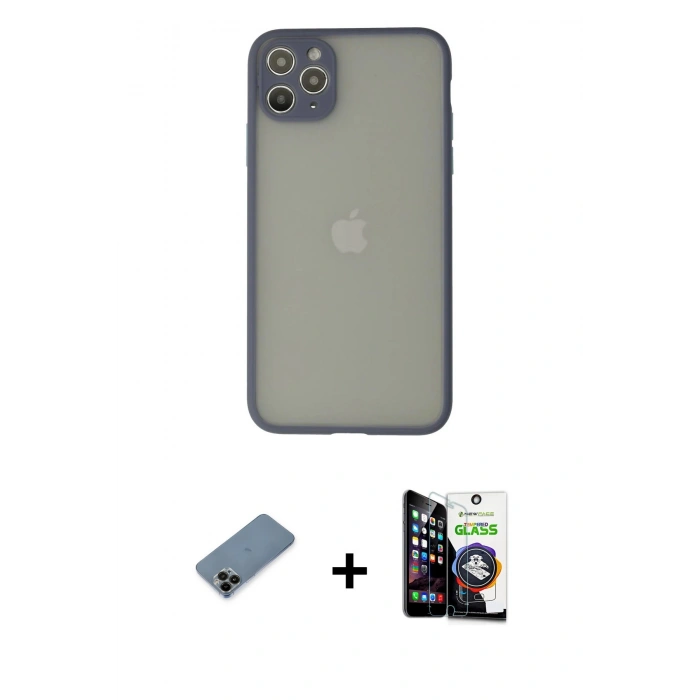 MARSİLYAN™- iPhone 12 Pro Max Kılıf Ahenk Çizgi Serisi - Şeffaf Temperli Cam Ekran Koruyucu + Shine Kamera Lens Koruma Cam - SH