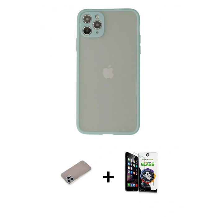 MARSİLYAN™- iPhone 12 Pro Max Kılıf Ahenk Çizgi Serisi - Şeffaf Temperli Cam Ekran Koruyucu + Shine Kamera Lens Koruma Cam - SABE