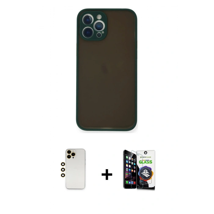 MARSİLYAN™- iPhone 12 Pro Max Kılıf Ahenk Çizgi Serisi - Şeffaf Temperli Cam Ekran Koruyucu + Shine Kamera Lens - GD