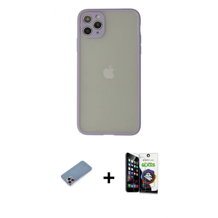 MARSİLYAN™- iPhone 12 Pro Max Kılıf Ahenk Çizgi Serisi - Şeffaf Temperli Cam Ekran Koruyucu + Shine Kamera Lens Koruma Cam - PE